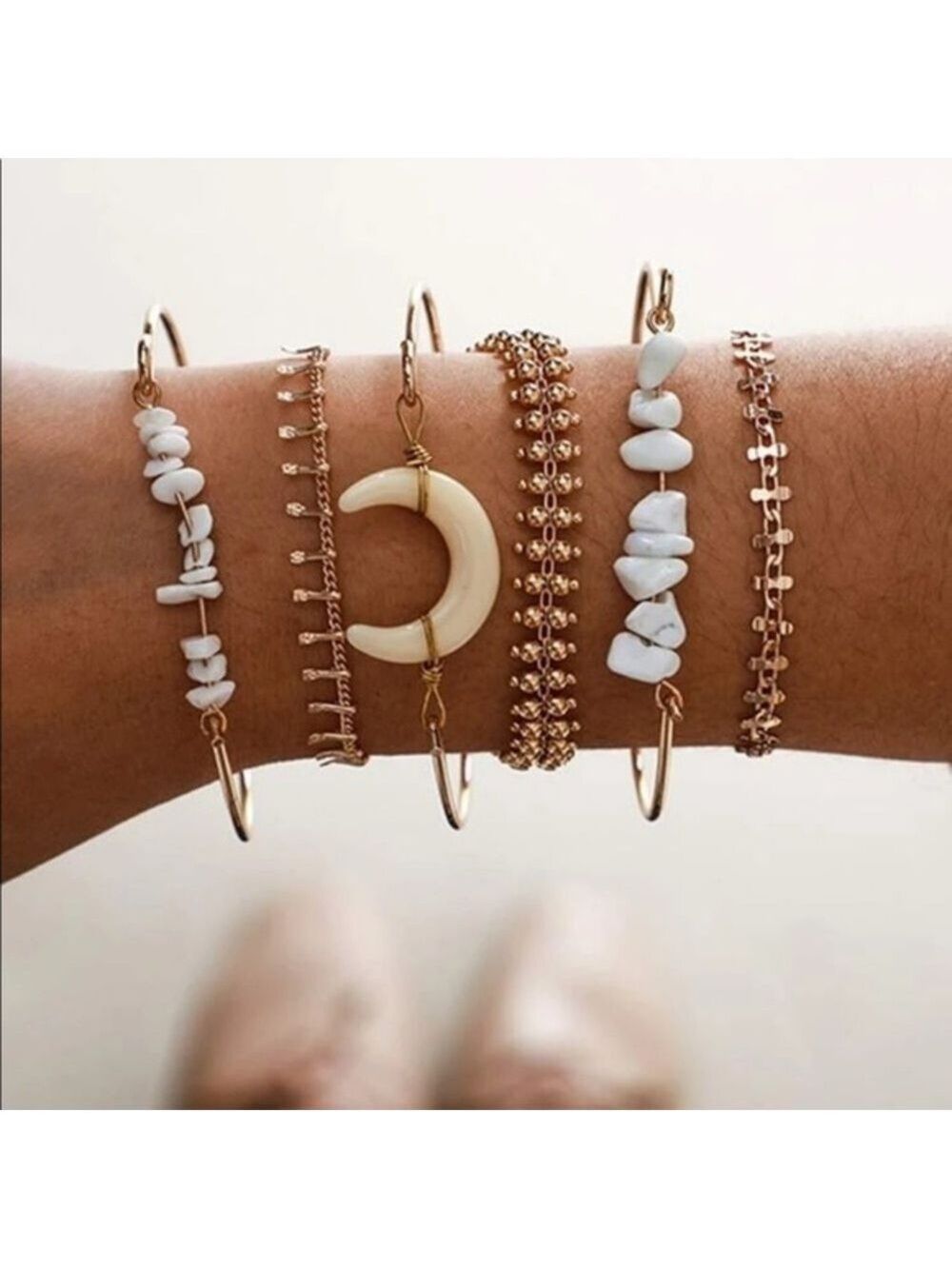 Boho funky stone moon Star bracelet 6 pc set